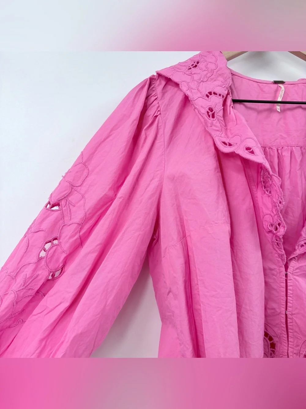 Free People Bubblegum Pink Maisie Cutwork Top